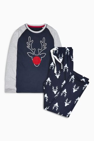 Blue Rudolph Fleece Pyjamas (3-16yrs)